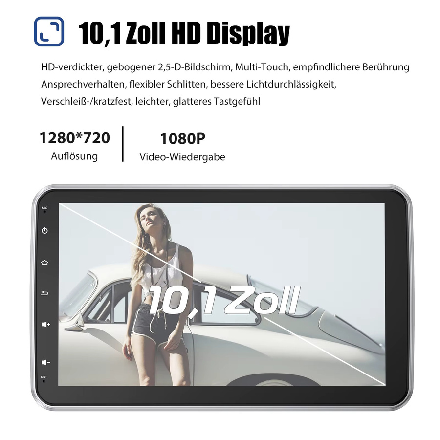 ESSGOO 10,1 Zoll Drehbares Autoradio mit 6GB RAM und 128GB Speicher, QLED Octa-Core Android Radio mit 4G LTE, CarPlay, Android Auto, GPS und Bluetooth in Schwarz - Bild 2