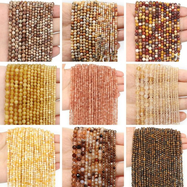 Kuoyu Steinperlen, facettierter Citrin, Sonnenstein, Tigerauge, Achat, rund, 2-4 mm - Bild 1