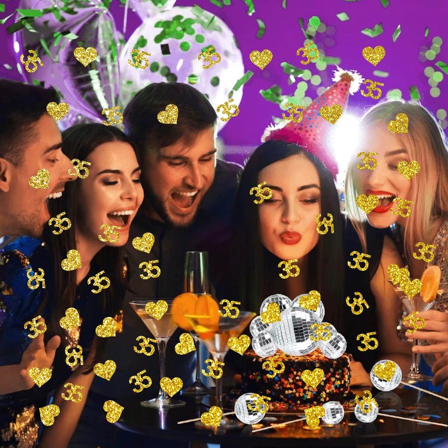 100 Stück Goldkonfetti mit der Zahl 35 aus Papier für deine Geburtstagsparty als Tischstreuer - Bild 3