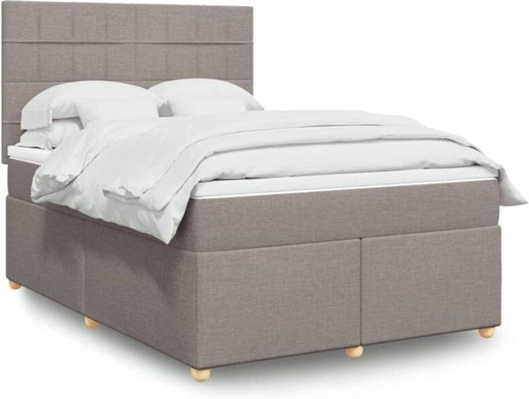 vidaxl Boxspringbett mit Matratze in Taupe meliert und Weiß aus Stoff und Holzwerkstoff, B/T/H: 140 x 190 cm - Bild 1