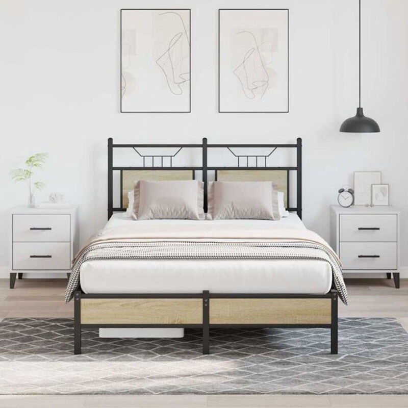 Vidaxl Einzelbett Bettgestell aus Holzwerkstoff und Stahl in Sonoma-Eiche Natur, B/T: 120 x 200 cm - Bild 1