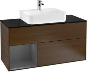 V&B Waschtischunterschrank Finion mit Wandbeleuchtung, Breite: 120 cm, Farbe: Anthrazit und Walnuss - Bild 1