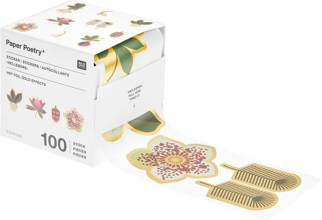 Rico Design Paper Poetry Sticker Christmas Rocks! Helleborus Ø 5 cm, 100 Stück auf der Rolle - Bild 1
