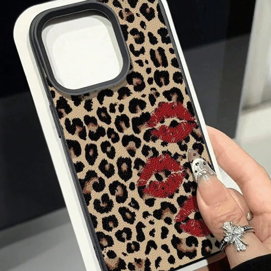 Handyhülle mit Leopardenmuster und Lippenabdruck-Design in Schwarz und Multicolour für Apple iPhone 17, 16, 15 Serien (Plus, Pro, Max) mit Lychee-Textur und Anti-Sturz-Schutz - Bild 6