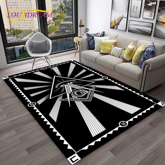Karpetti Freimaurer Teppich mit Ring Freemasonry Illuminati Motiv, Schwarz, B/B: 80 x 120 cm, rutschfest und modern - Bild 1