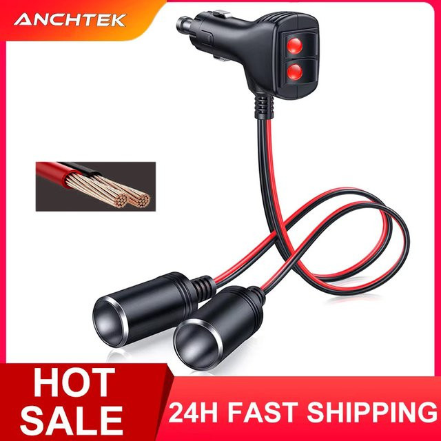 Anchtek 2-Wege Auto-Zigarettenanzünder-Splitter-Adapter mit 10 A Sicherung, 12/24 V, Schwarz - Bild 1