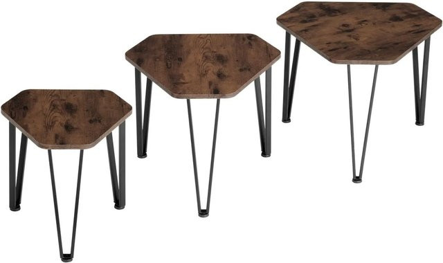 tectake Beistelltisch-Set Torquay 3-teilig aus Holz und Stahl in Braun im Industrial Style, B/T/H: 70 x 52 x 45 cm, 58 x 52 x 46 cm und 52 x 52 x 50 cm - Bild 2