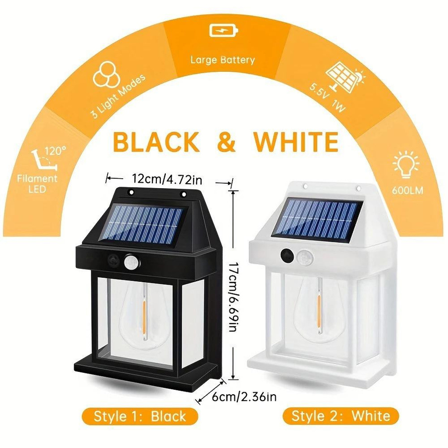 Kebidumei Solar Wandleuchte Retro Design mit Bewegungssensor IP65 LED Wolfram-Optik in Schwarz - Bild 6