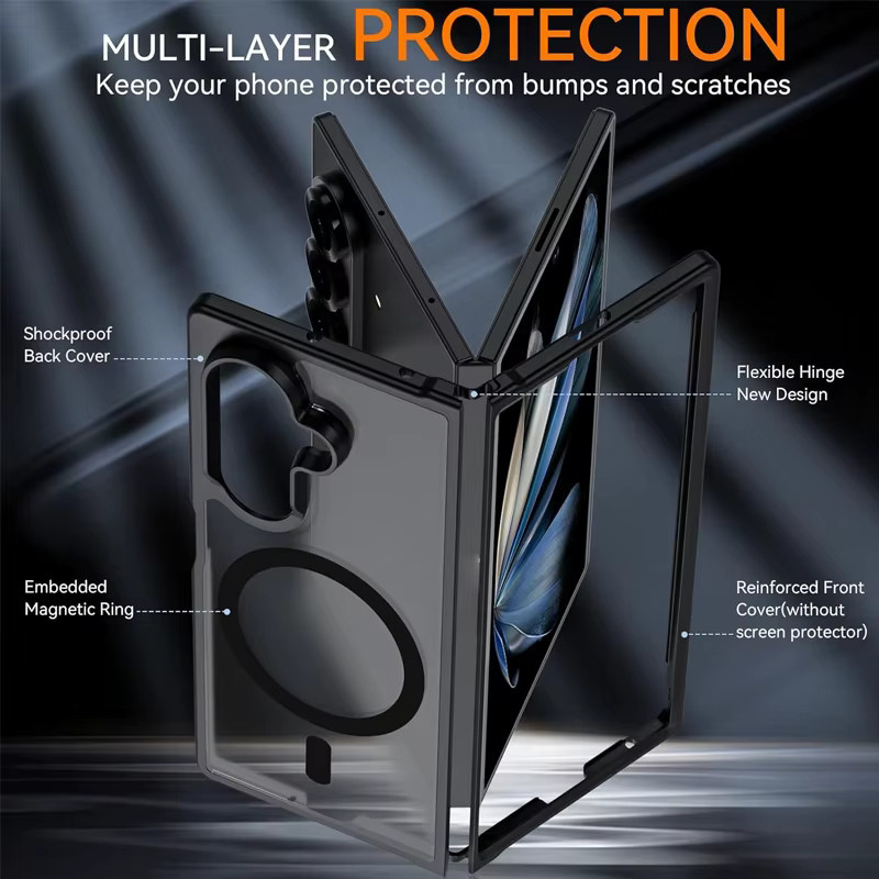 UYUXIO Magnetische Handyhülle für Samsung Galaxy Z Fold 7, Durchscheinende Schlanke Robuste Abdeckung mit Magnet, Transparent/Schwarz - Bild 2