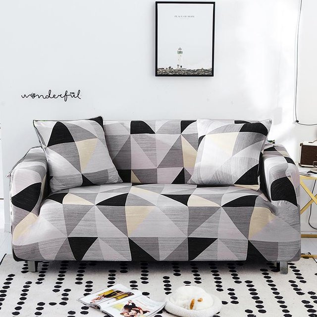 Rutschfestes elastisches Sofabezug-Set für 1-Sitzer, grau, Stretch-Sofaüberwurf mit grafischem Design, Breite: 90-140 cm - Bild 1