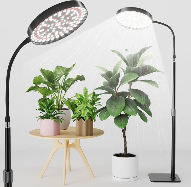 KEBINCPLED LED-Wachstumslicht für Zimmerpflanzen mit Ständer, Vollspektrum Bodenpflanzen-Wachstumslampe in Schwarz, 6000 K Cool White mit Timer - Bild 1