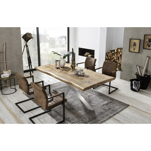 TABLES & CO Esstisch aus Mango Holz in Braun und Silber, H: 77 cm, B: 90 cm, T: 90 cm - Bild 2