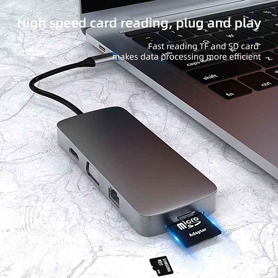 Basix 10-in-1 USB-C-Hub Multiport-Dockingstation in Grau mit HDMI und PD 100 W für MacBook Pro Air M1 - Bild 5