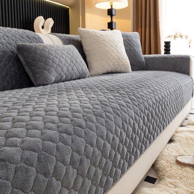 HOMEMOTION Plüsch Sofamatte in Dunkelgrau, Rutschfeste Sofadecke im nordischen Design, B/T: 110 x 210 cm - Bild 1