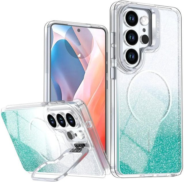Glitzer-Hülle mit magnetischem Halter und Ständer für Samsung Galaxy S26 Ultra, S25 FE, S24 FE, Farbe: Transparent/Multicolour - Bild 1