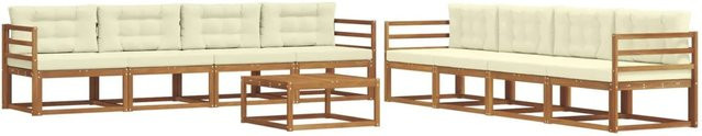 vidaXL Outdoor-Sofagarnitur L-Form aus Akazienholz mit Tisch und 9 Kissen in Braun und Beige - Bild 1