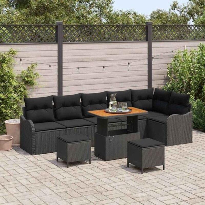 vidaXL Garten-Sofa-Set aus Poly-Rattan in Schwarz, 9-teilig und höhenverstellbar - Bild 1