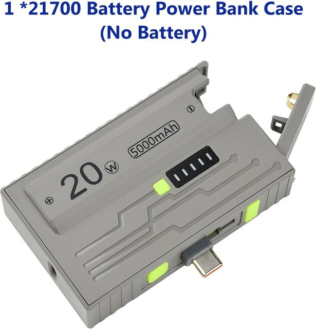 Ziqqucu Powerbank-Gehäuse DIY-Kit für 21700 Batterien mit USB-C 20W Schnellladung in Grau - Bild 1