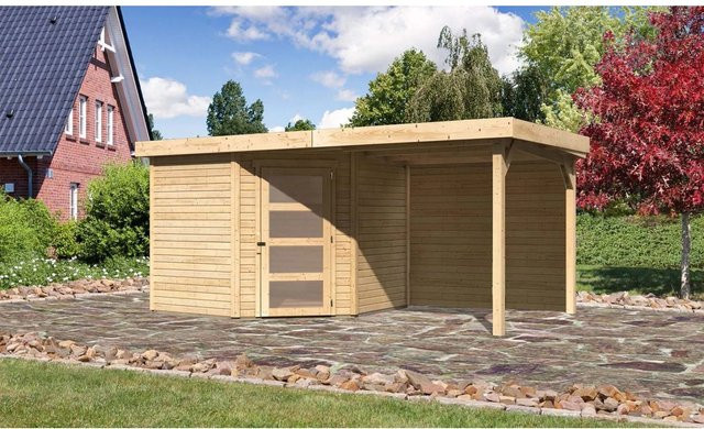 Karibu Holz-Gartenhaus Linköping mit Flachdach in Natur, Unbehandelt, B/T: 242 x 238 cm - Bild 1