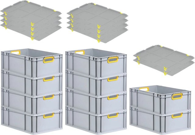 PROREGAL Spar Set 10x Eurobox Nextgen Color mit Auflagedeckel und Schiebeschnappverschlüssen, Farbe: Gelb, H x B x T: 22 x 40 x 60 cm - Bild 1
