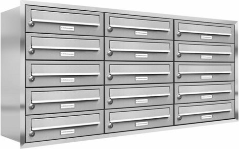 AL Briefkasten-System für 15 Parteien zur Unterputzmontage, silberfarben, B/H/T: 153,40 x 61,5 x 27,5 cm - Bild 1