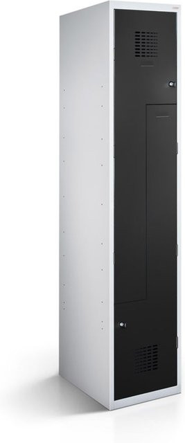 rotstahl Z-Spind mit 2 Türen, Korpus lichtgrau und Türen schwarz, B/T/H: 30 x 50 x 180 cm - Bild 1
