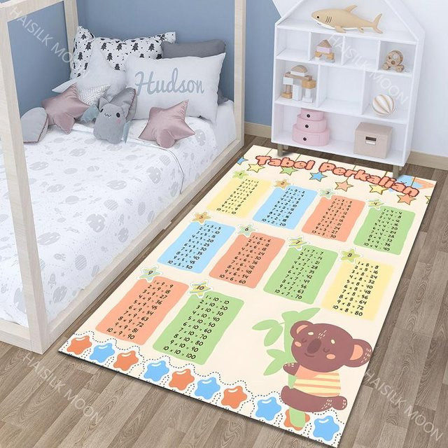 UQIDEHOME Einmal-Eins Teppich mit geometrischem Aufdruck, rutschfest und waschbar, Mehrfarbig, B x T: 90 x 130 cm - Bild 1