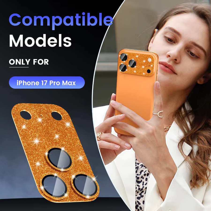 NNBILI Kameraobjektiv-Schutzfolie für iPhone 17 Pro Max aus Metall-Aluminium-Legierung und gehärtetem Glas in Gold und Orange - Bild 2