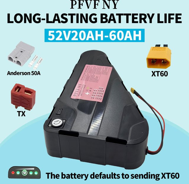 Dreieck-Akkupack 52V mit 20-60Ah und 40Ah BMS Sicherheitssystem in Schwarz für 500-3000W Motoren und Fahrräder - Bild 1
