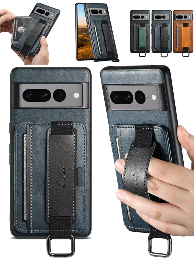 SUTENI Handyhülle aus Kunstleder mit Handgelenkschlaufe, Ringschnalle und Kartenhalter für Google Pixel 10 Pro XL 9 8A 7 6 in Schwarz - Bild 7