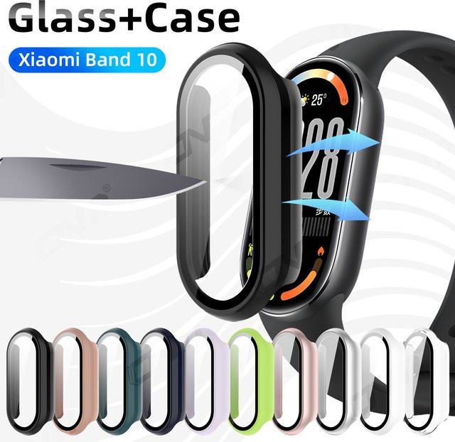 ONM Schutzset für Xiaomi Mi Band 10 mit gehärtetem Glas und harter PC-Schutzhülle in Schwarz und Grün - Bild 1