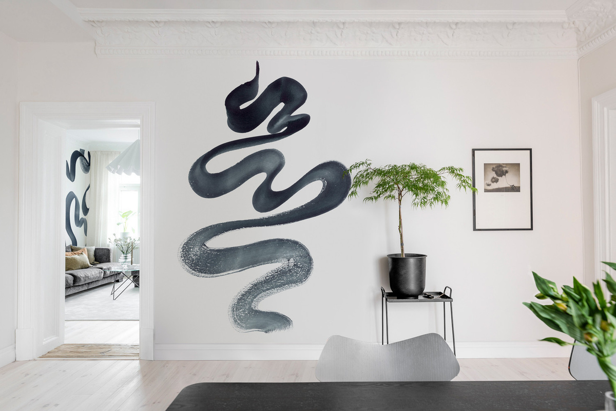 Rebel Walls Mural Stroke - Ink abstrakte Wandgestaltung in Weiß, Blau und Beige auf Papier - Bild 2