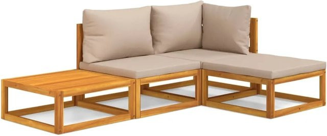 vidaXL 4-tlg Garten-Lounge-Set Modell 2 aus Akazien-Massivholz in Braun mit beigen Kissen - Bild 1