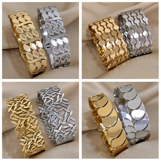 Aensoa Armband Armreif, Edelstahl, Gold, Damen, Vintage - Bild 1