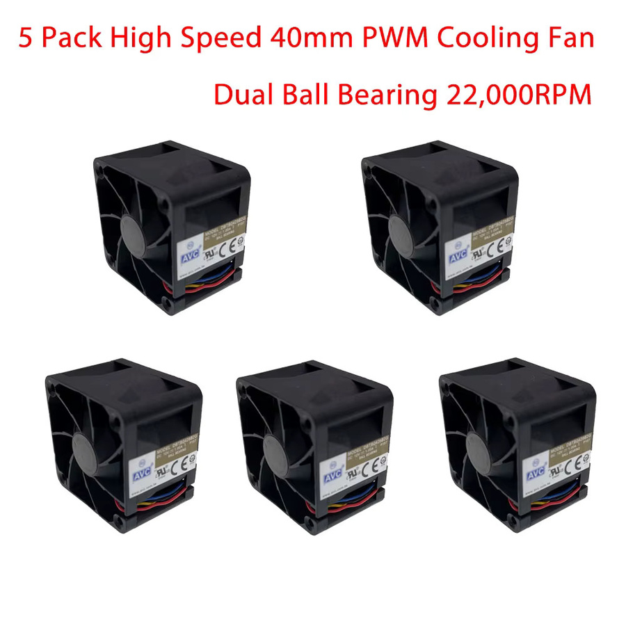 5er-Set AVC Hochgeschwindigkeits-Lüfter DBTB0428B2G Schwarz, 12 V 1 A, Doppelkugellager, 4-Draht-PWM, B/T/H: 4,0 x 4,0 x 2,8 cm - Bild 2
