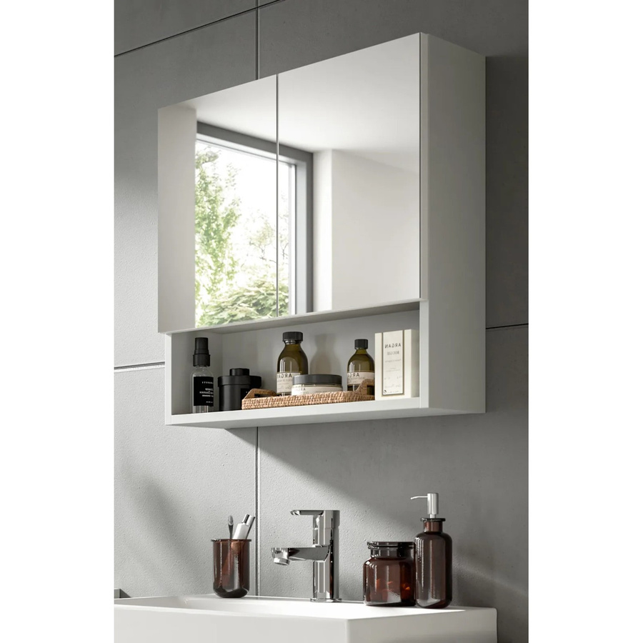Inn.Furn Spiegelschrank Carlo in Grau, 2-türig mit Soft-Close und Glaselementen, Breite: 55 cm, Höhe: 55 cm, Tiefe: 17 cm - Bild 2