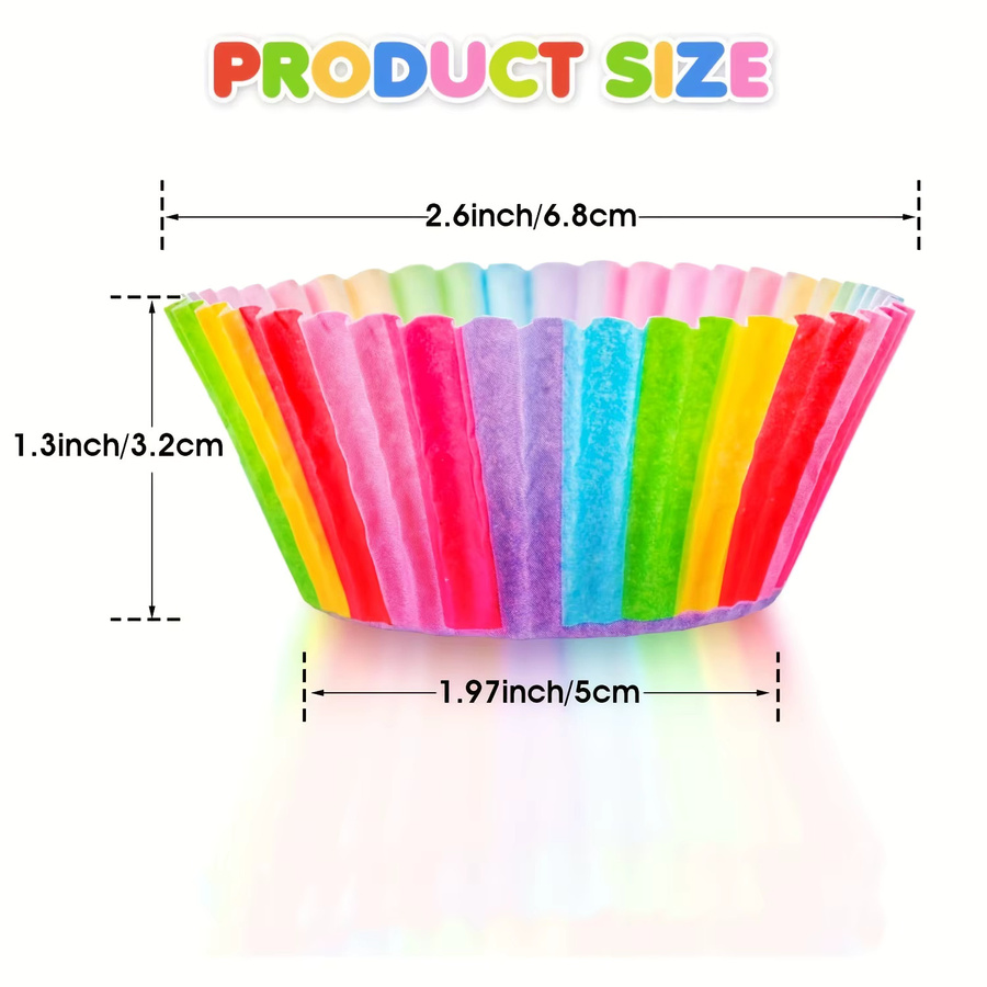 100 Stück Regenbogen-Cupcake-Förmchen aus lebensmittelechtem Papier, buntes Design für Muffins und Gebäck - Bild 2