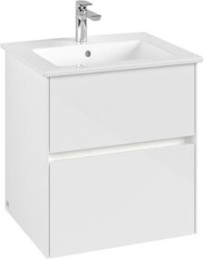 V&B Waschtischunterschrank Collaro in Weiß Glossy mit Waschbecken und LED-Beleuchtung B/T/H: 56,1 x 61 x 48 cm - Bild 1