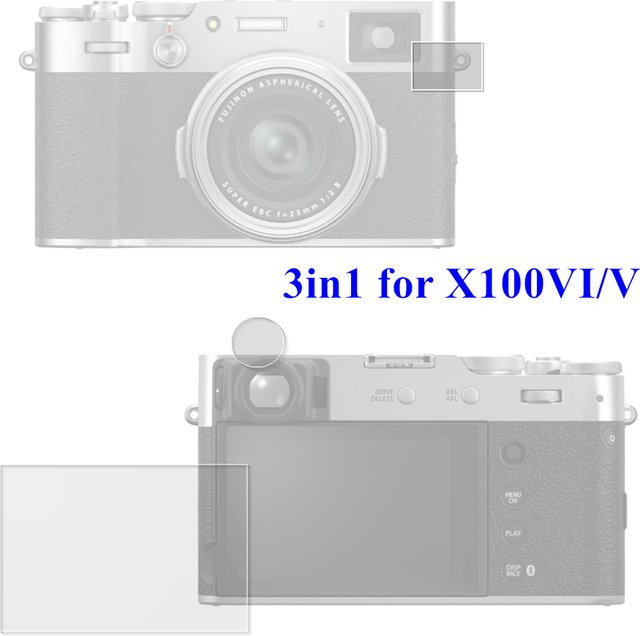 Fujifilm Glas-Displayschutzfolie für X100VI und X100V LCD Display sowie EVF Sucher, transparent - Bild 1