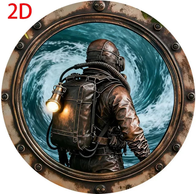 HELLOYOUNG Runde Wandkunst aus Metall im Retro-Taucher-Design, Durchmesser: 20 cm - Bild 1