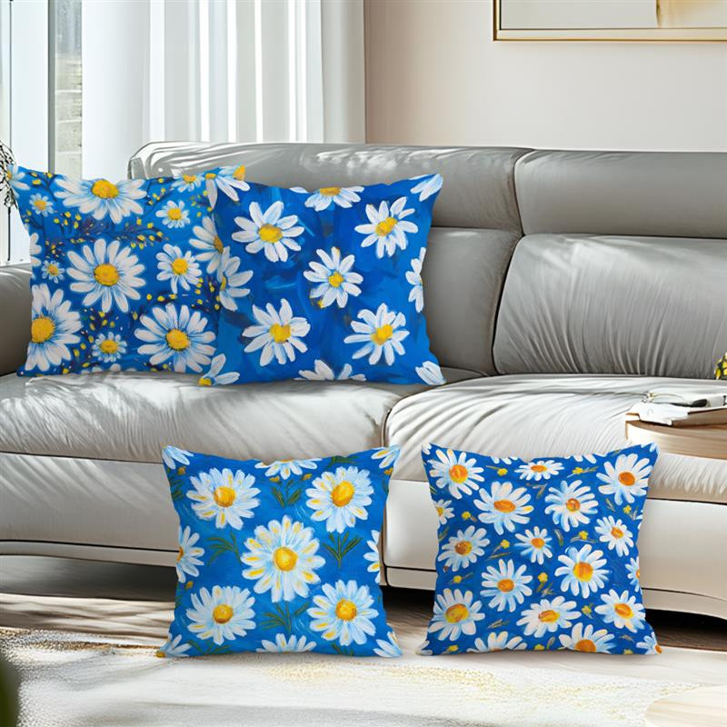Tinika Chen Kissenbezug mit blauem Gänseblümchen-Blumenmuster für Sofa und Auto, B/B/H: 45 x 45 x 0 cm - Bild 3
