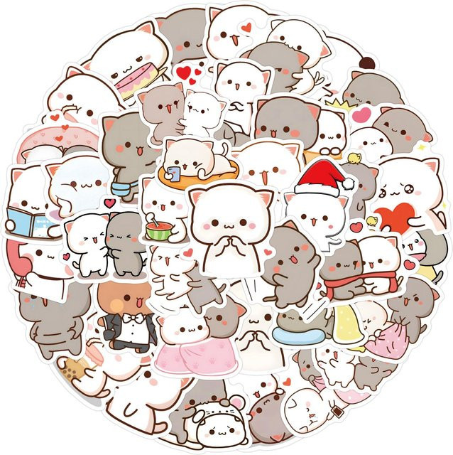 60 Kawaii Mochi Katze Cartoon Graffiti Aufkleber in Multicolour zur Dekoration von Notizbüchern und Koffern - Bild 1