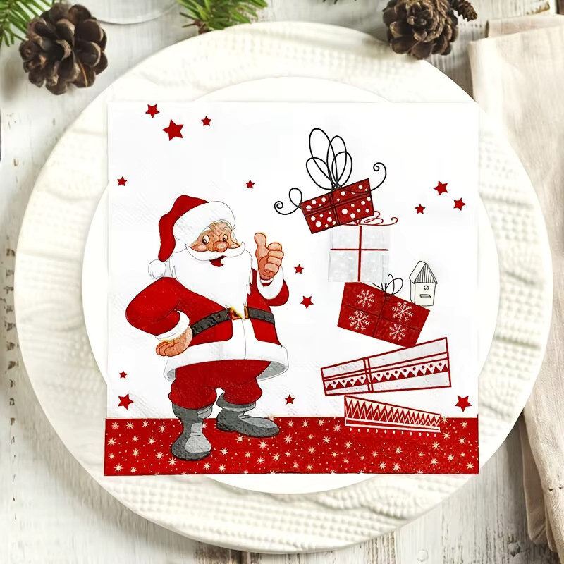 40 Stück Weihnachts-Papierservietten mit Schneemann und Weihnachtsmann in Mehrfarbig für deine Weihnachts- und Party-Dekoration - Bild 3