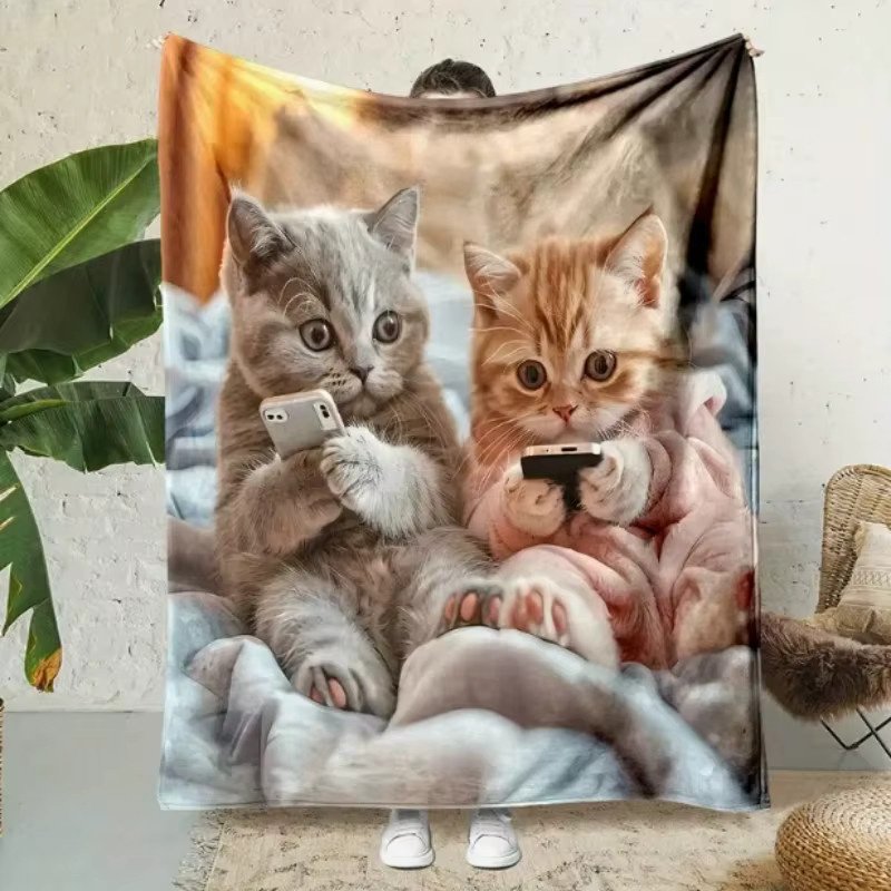 VIKAMA Flanelldecke mit Katzenmuster in Multicolour, weiche Kuscheldecke für Sofa und Wohnzimmer - Bild 3