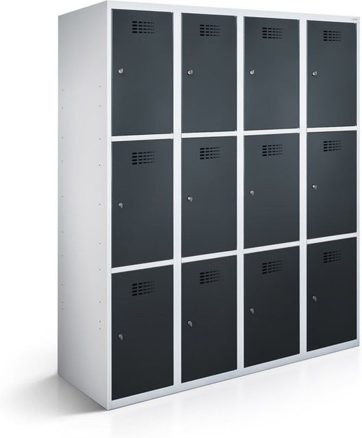rotstahl Fächerschrank mit 12 Fächern (4x3), Korpus lichtgrau und Türen anthrazit, B/T/H: 120 x 50 x 180 cm - Bild 1