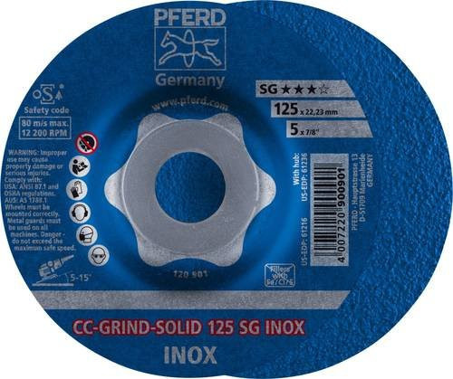 PFERD Schleifscheibe CC-GRIND-SOLID SG INOX Coarse für Edelstahl, Blau, Durchmesser: 125 mm, Breite: 12,5 mm - Bild 1