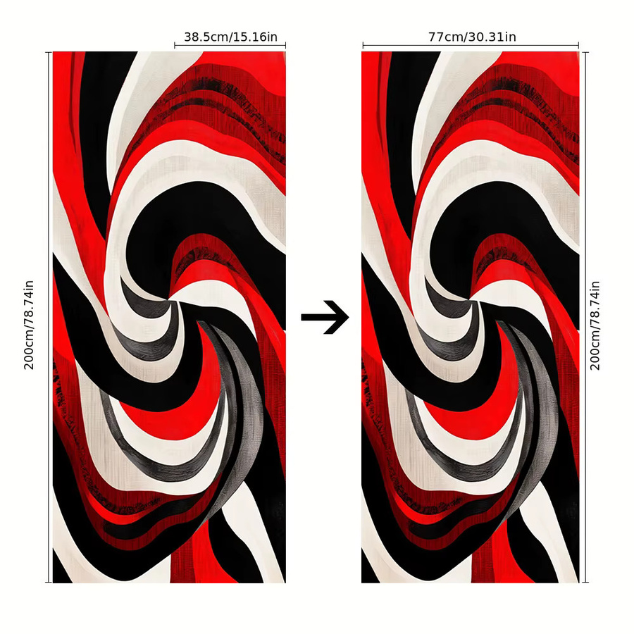 Selbstklebender Vinyl-Türaufkleber mit modernem abstrakten Kunstdesign und geometrischem Wirbel in Rot, Schwarz und Weiß - Bild 3