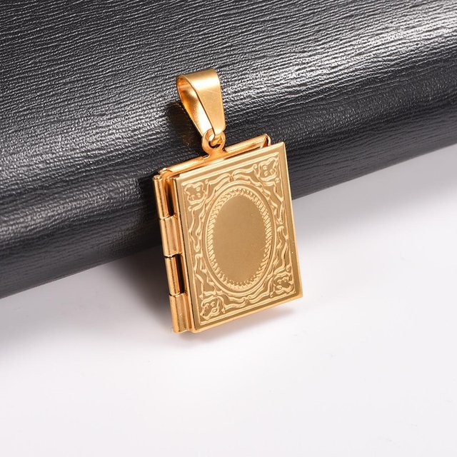 Anhänger Halskette Edelstahl, Buchform, Gold, Unisex - Bild 1