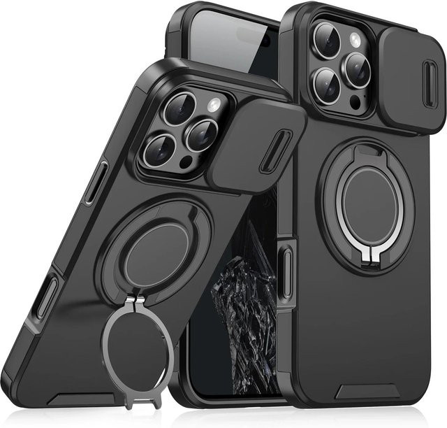 Robuste Schutzhülle mit magnetischer Halterung und Slide-Kamera-Schutz für Apple iPhone in Schwarz - Bild 1