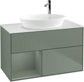V&B Waschtischunterschrank Finion 100 mit Wandbeleuchtung in Olivenmatt lackiert, B/T/H: 100 x 50,1 x 50,1 cm - Bild 1
